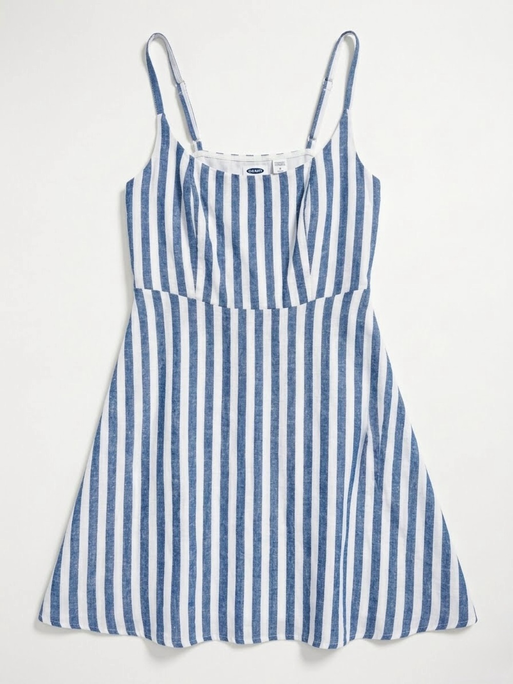 Old Navy Blue Striped Linen Blend Fit & Flare Cami Mini Dress with Pockets M EUC